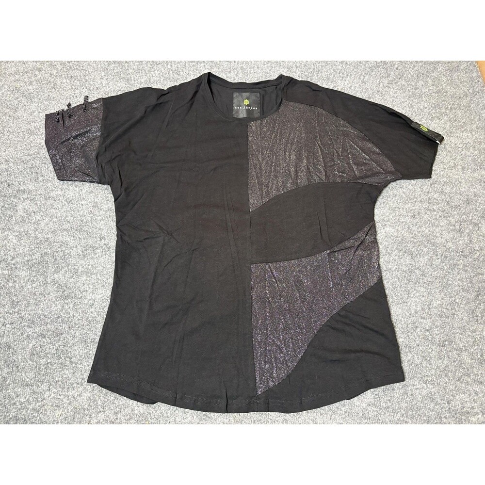 Ron Tomson Shirt Mens XL Black Short Sleeve Crew Neck Glitter Panels Tee Casual
